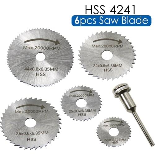 6pcs Mini Circular Saw Blade Set HSS Cutting Disc Rotary Tool Accessories for Dremel Compatible Wood Plastic Aluminum