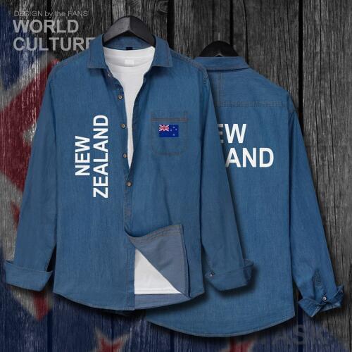 New Zealand Zealander NZ NZL Men Autumn Cotton Flag Turn-down Collar Jeans Shirt Long Sleeve Cowboy Coat Fashion Slim Clothes