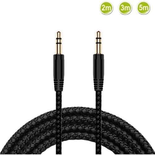 New 2/3/5m Nylon Braid Jack 3.5mm Audio Cable Male Stereo AUX Cable M/M Headphone Cord for iPhone Car Speaker Earphone MP3/4