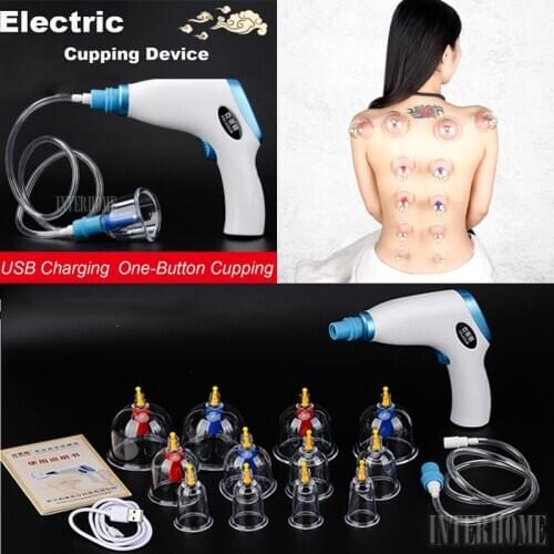 Original Electric Vacuum Cupping Device Set Home Acupuncture Magnetic Massage Scraping Cupping Therapy Type With 12 suction cups