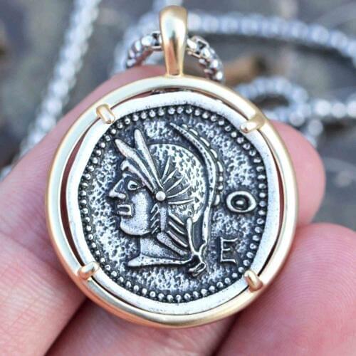 Roman Gladiator Necklace Men Women Vintage Warrior Medallion Gladius Solider Pendant Coin Medal Jewelry
