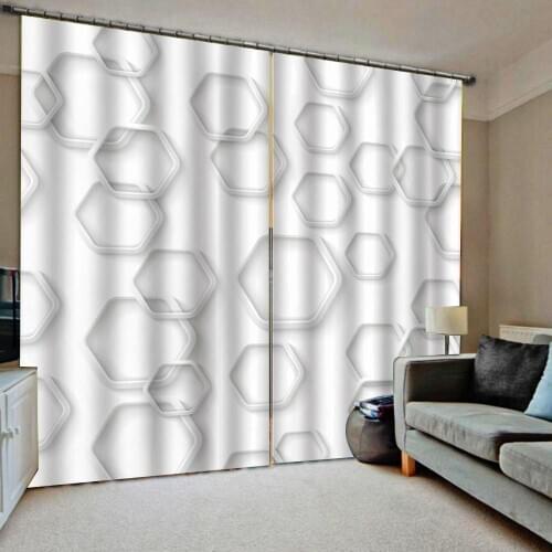 Custom Hexagonal Geometry Window Curtains Large Window Living Room Blackout Drapes Decor