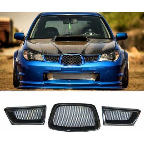 Black 3Pcs Carbon Fiber Car Front Lower Mesh Grill Grille for subaru Impreza WRX STi 9th 2006-2007 28012