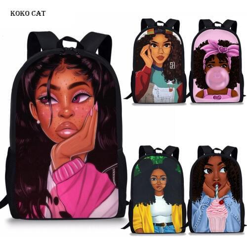 Koko Cat Afro Lady Girl Backpack African Beauty Princess Printing School Bag for Children Primary Orthopedic Backpack Bookbag