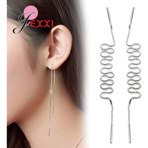 New Minimalist 925 Sterling Silver Long Chain Tassel Drop Earring For Women Statement Dangle Earrings Ear Line Jewelry
