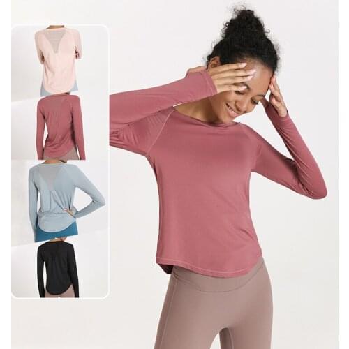 Sports jacket women loose sexy slimming yoga clothes quick-drying T-shirt running fitness clothes long sleeves