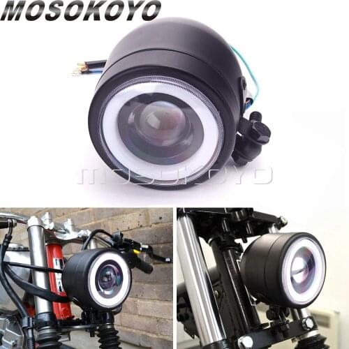 Cafe Racer Motorcycle LED Headlight DRL Angel Eyes Hi&Lo Beam Round Headlamp for Honda Kawasaki Yamaha Suzuki BMW Bobber Chopper