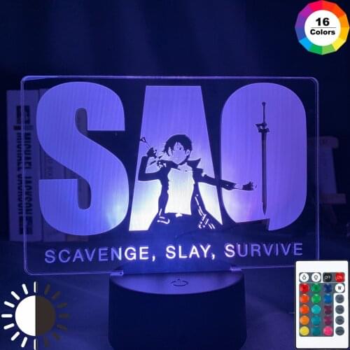 Anime Sword Art Online Logo Led Night Light for Kid Bedroom Decor Child Nightlight Kirigaya Kazuto Figure Table 3d Lamp SAO Gift