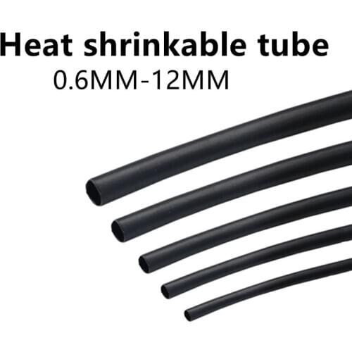 5 METER/LOT 2:1 Black 0.6~12mm Diameter Heat Shrink Heatshrink Tubing Electronic component DIY Connector Repair heat shrink tube