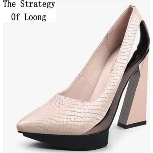 Spring Autumn New Fashion Strange Super High Heels Pointed Toe Shallow Mixed Colors Bling Genuine Leather Women Pumps Shoes