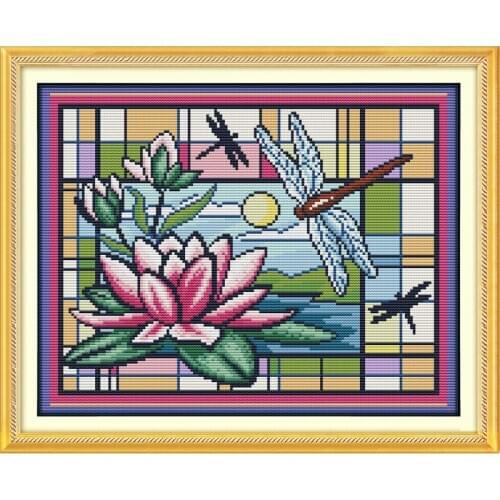 Everlasting Love Dragonfly And Lotus Chinese Cross Stitch Kits Ecological Cotton Stamped 11CT DIY New Year Decorations For Home