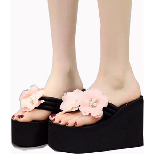 Summer Womens Shoes Flower Woman Flip Flops Wedged platform shoes Designer Shoes Woman Beach Slippers