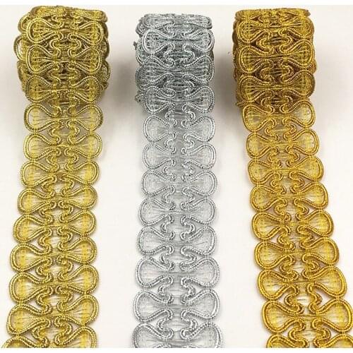 50meters Gold Lace Trims for Stage Performance Wedding Party Dress DIY Hometexile Edge Wrap Braided Gold Lace Tape Ribbon