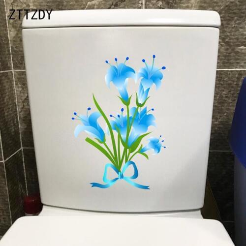 ZTTZDY 16*23CM Cartoon Blue Bouquet Fashion Toilet Sticker Home Decor Living Room Decal T2-0646