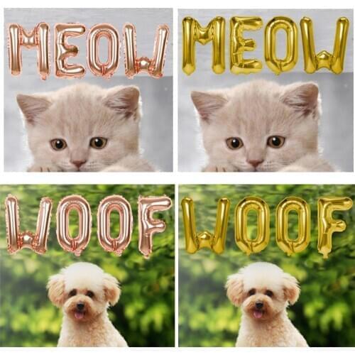 1Set 16inch Gold Silver Woof Meow Letter Foil Balloons Animal Pet Dog Cat Birthday Party Decorations Kids Air Globos Bone Balls