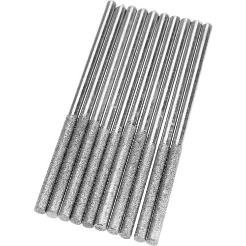 10Pcs Diamond Coated Rotary Pointed Head Burrs Rock Grinding Tool 1/8" Shank Mini Drill Grinding Head for Dremel Rotary Tool