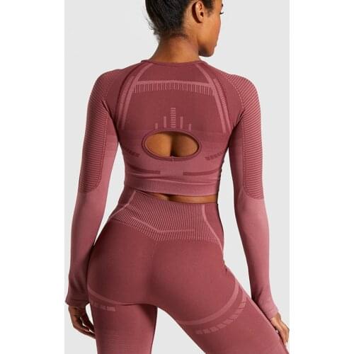 2Pcs Seamless Yoga Sets For Women 2020 Long Sleeve Crop Top Fitness Seamless Legging Sets Workout Gym Clothing Active Gym Suits