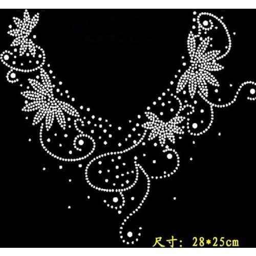 2pc/lot Flower design stones motif hot fix rhinestone transfer motifs iron rhinestone transfer designs iron on motifs sweater