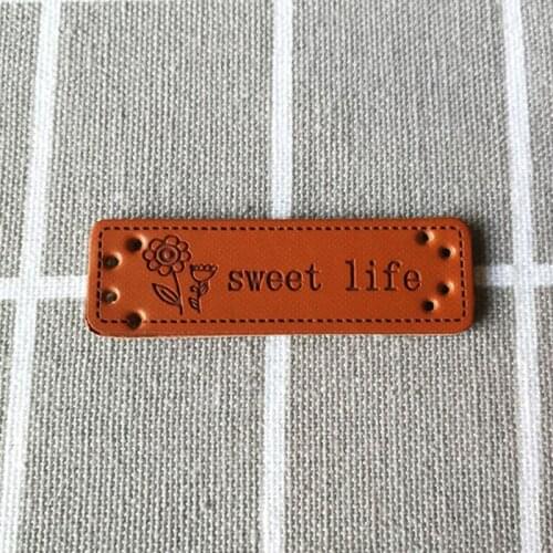 20pcs PU Leather Garment Leather Tags Square shape Hand Made Embossed Apparel For Jeans Bags Shoes Sewing Accessories 15*48mm