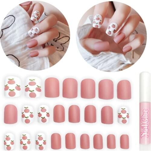 24Pcs Matte Grinding Short Fake Art Nails Stickers Removable Manicure Tip Decor Nail accessories наклейки на ногти 2020