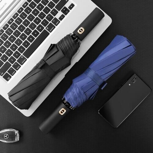 3 Folding Business Umbrella Gold Handle Three Fold Anti-UV Windproof Large Umbrella Men Women Fashion Man Gift B50