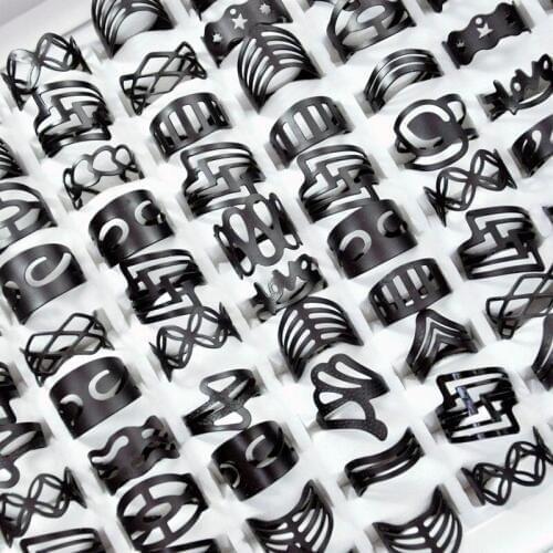 50Pcs Vintage Matte Black Alloy Ring Gypsy Adjustable Finger Tattoo Rings Lots For Women Female Jewelry Wholesale LR4040