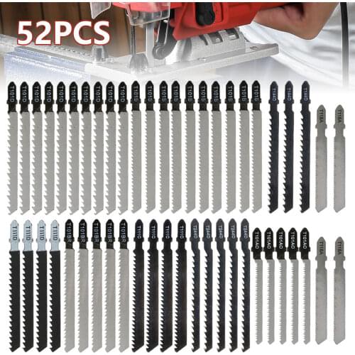 52pcs HCS T-shank Jigsaw Blade Curve Cutting Tool Kits Metal Steel Power Tool Sets for Wood Plastic Woodworking Tool Cutting