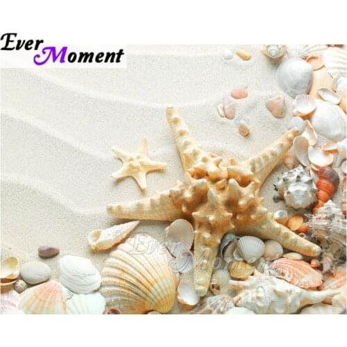 Ever Moment Diamond Painting Starfish Shell Beach Decoration For Home Cross Stitch Full Square Drill Diamond Embroidery ASF2036
