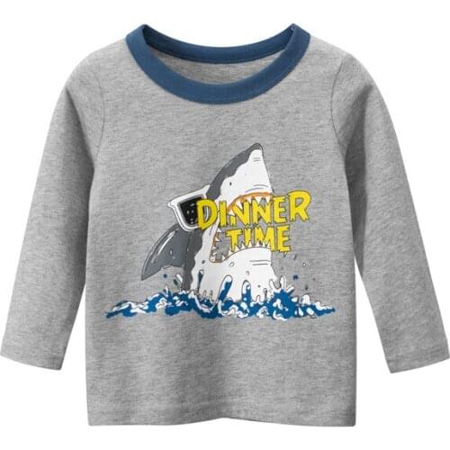Cartoon shark letter printed base shirt Kids Fashion boys Girls Long Sleeve Tops Children Teenager t-shirt tops