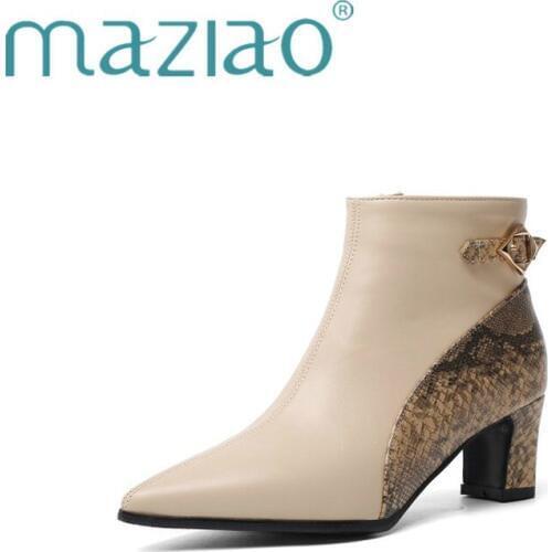 Mixed Colors Ankle Boots Women Square Med Heel Zipper Boots Pointed Toe Zipper Boots Autumn Winter Sexy Ladies Shoes 2019 MAZIAO