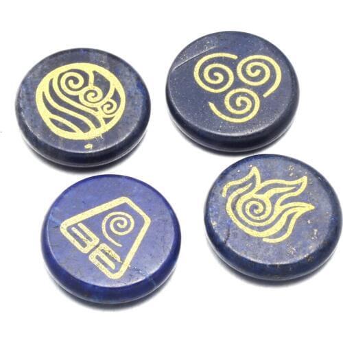 Natural Stone Loose Beads Lapis lazuli Round Shape with Four Different Runes Making for Charms Jewelry Gifts for Women 25x25mm