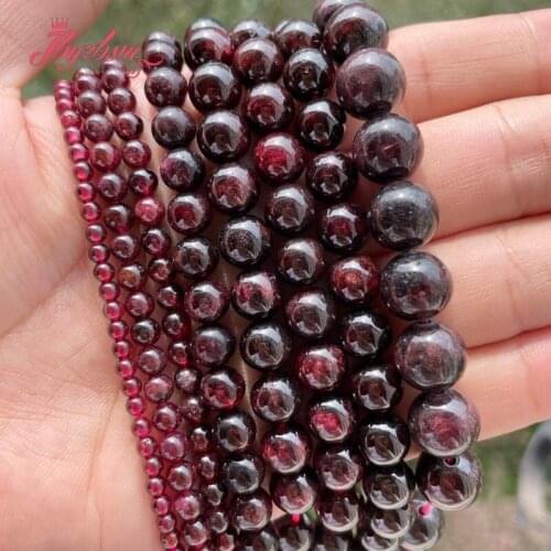 4 6 8 10mm Smooth Round Ball Beads Red Garnet Natural Stone Beads For DIY Necklace Bracelet Jewelry Making 15" Free Shipping