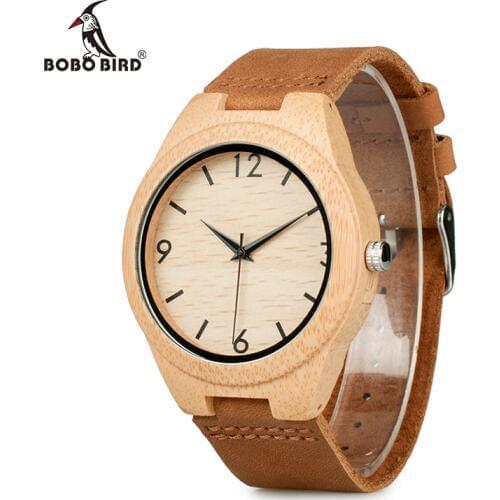 BOBO BIRD WA31A32 Bamboo Wooden Watches for Men Women Number Scales Leather Band Lovers Quartz Watch