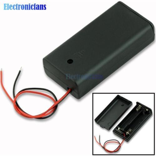 2 AA Battery Storage Case Plastic Box Holder with Cable Lead for 2 x AA Battery Soldering Conting Black