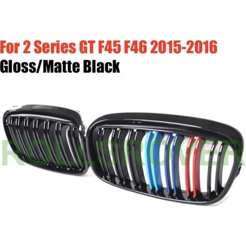 ROLLSROVER Black ABS Front Bumper Grille Grill For 2 Series GT F45 F46 2015-2016 3 Colors Double Strip Car Styling