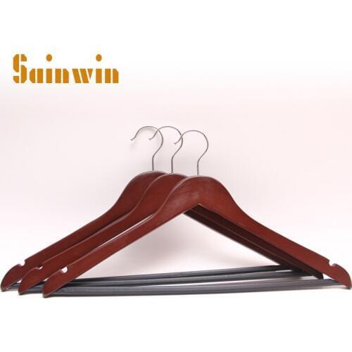 Sainwin 10pcs/lot 44cm Schima Wooden Hangers For Clothes Pegs Men Wood Coat Suit Hanger
