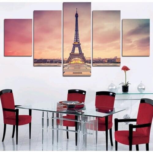 Hd Five Piece Set Modern Paris Eiffel Tower Painting Picture City Architecture Landscape Canvas Painting Wall Art No Frame Mural