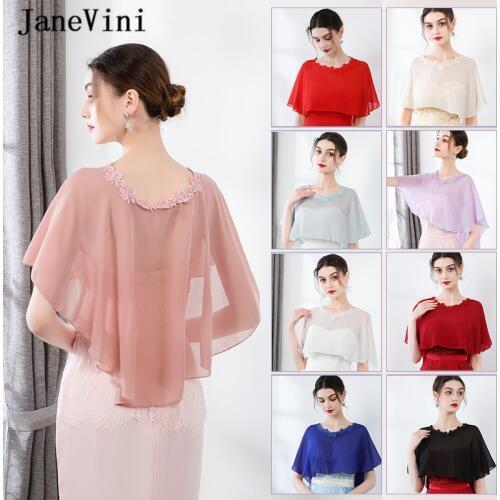 JaneVini 2020 Fashion Red Bridal Shawls and Wraps Women Bolero Lace Appliques Bruids Wrap Chiffon Summer Short Wedding Jackets