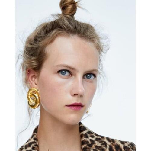 JERPVTE ZA Fashion Gold Color Drop Earrings For Women Big Double Circle Earings Party Metal Punk Jewelry Gift Hot Sale