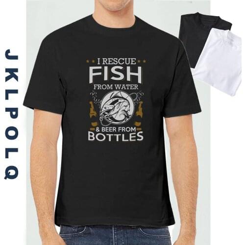 JKLPOLQ Summer T-Shirt Men I Rescue Fish From Water & Beer From Bottles Printing Funny Father Gifts Casual Tops EU Size XS-3XL