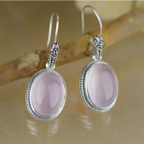 Drops, natural Hibiscus stone powder earrings For Women Elegance 925 Sterling Silver Drop Earrings ladies earrings wholesale