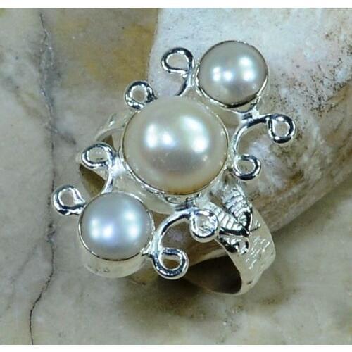 Hand make Nature Pearl Ring 100% 925 Sterling Silver Jewelry, 5.9G, Size: 7.25 , Gift BOX