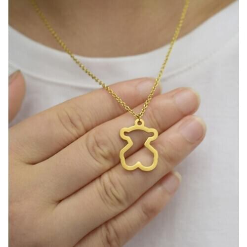 Korean hollow bear pendant stainless steel earth cool girl disco necklace as a gift for friends