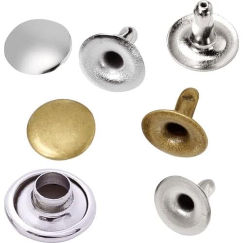 100sets 6/7/8/10mm Metal Double Cap Rivets Studs Round Rivet for Leather Craft Bag Belt Clothing Garment Shoes Pet Collar Decor