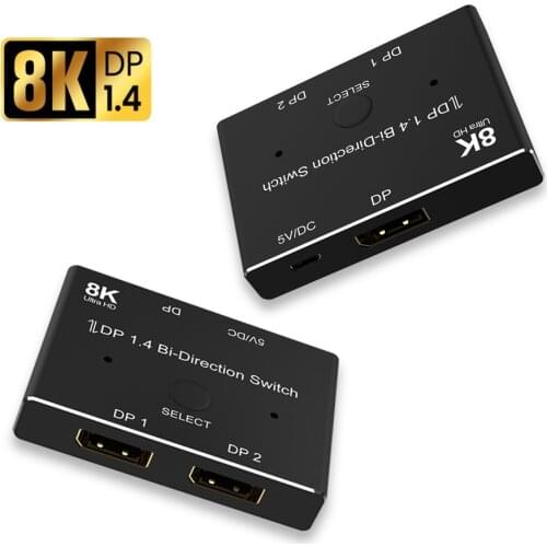 Mini 8K DisplayPort 1.4 Switch Bi-Direction1X2 or 2x1 DP 1.4 Splitter 8K@30Hz 4K@120Hz for Multiple Source and displays switcher