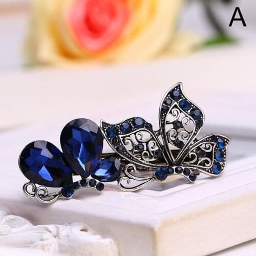 Fashion Korean version Womens Crystal Butterfly Hairpin Vintage Rhinestone Flower Barrette Hair Styling Accessories