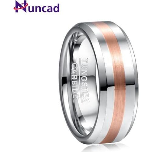 Nuncad 8mm Width Mens Ring Wedding Band Engagement Ring Middle Brushed Electric Rose Gold Polished Tungsten Carbide Ring