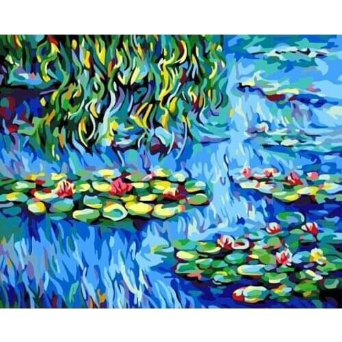 Paint By Number Abstract Lotus On Canvas With Frame Acrylic Paint For Adults Coloring By Number Drawing Picture Home Decoration