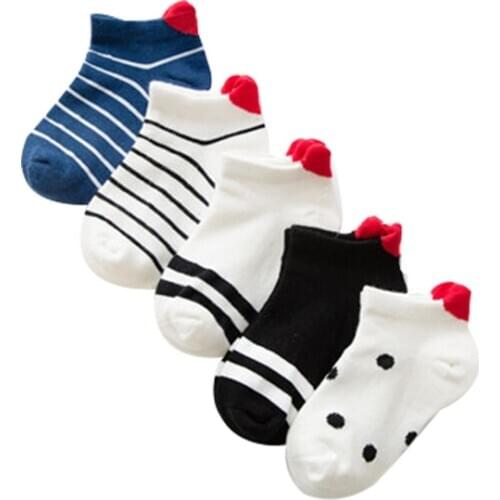 5 Pairs Novelty Standard Childrens Socks Cotton Blends Baby Foot Socks Casual Kids Socks Short Socks For Girls Boys All Seasons