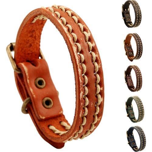 Retro Punk Genuine Leather Rope Woven Men woman Bracelets & Bangles Pin buckle cool Male Wristband Jewelry Boyfriend Gift